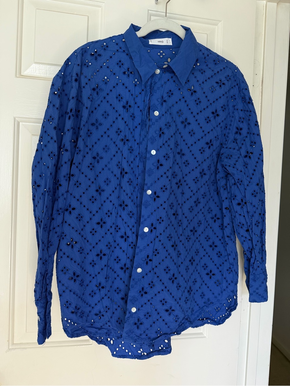 Mango Royal Blue Eyelet Button-Down Shirt
